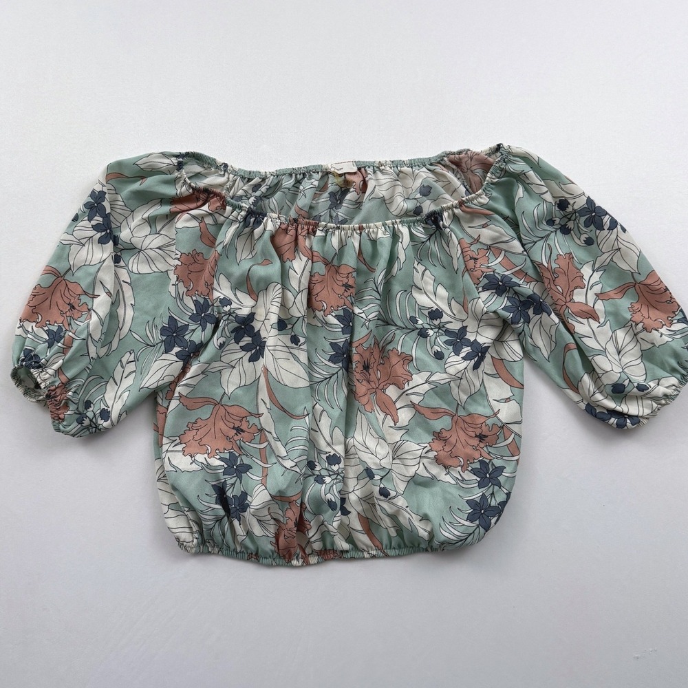 Soprano Floral Print Off Shoulder Blouse Crop Top Smocked Small
